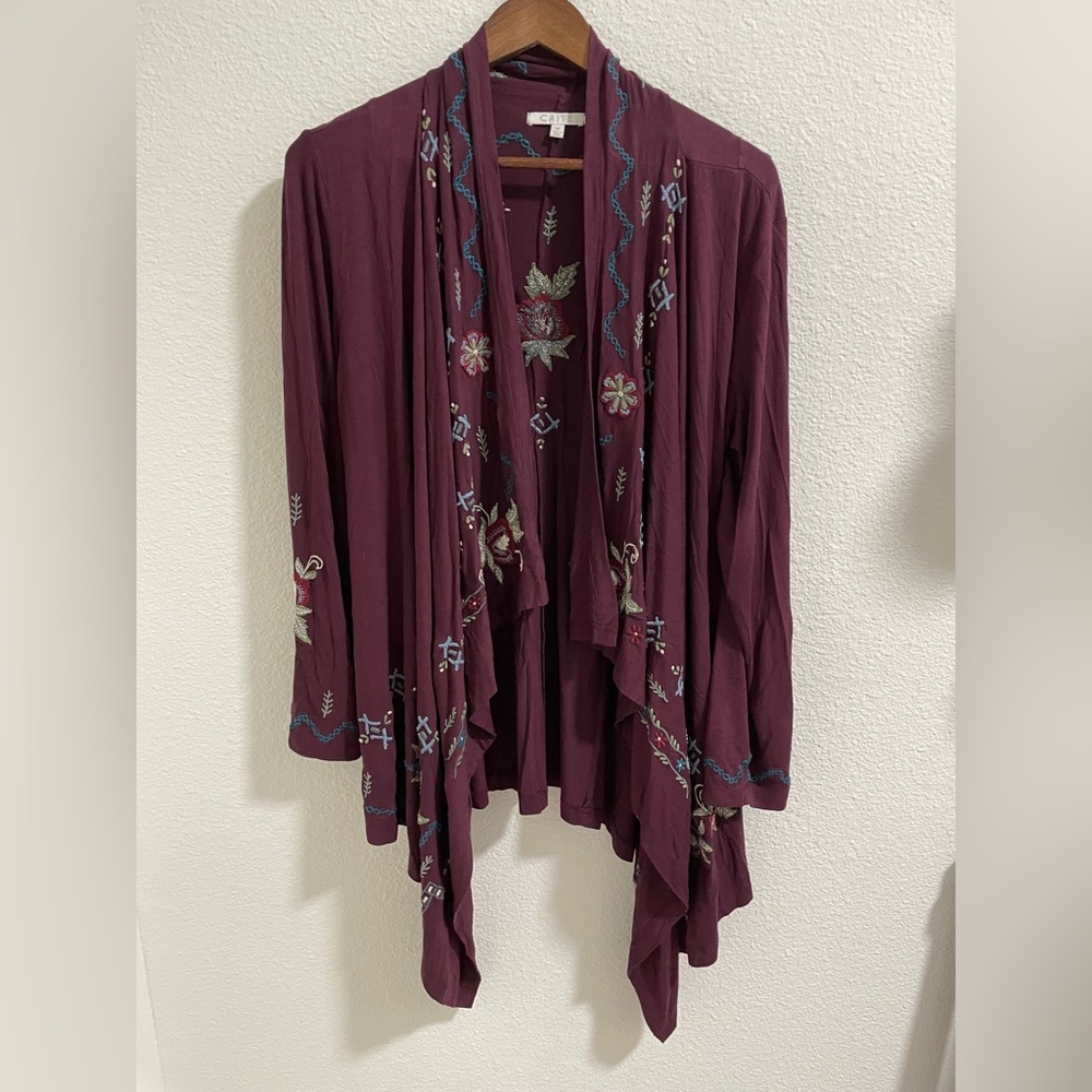 Floral Embroidered Open Front Cardigan